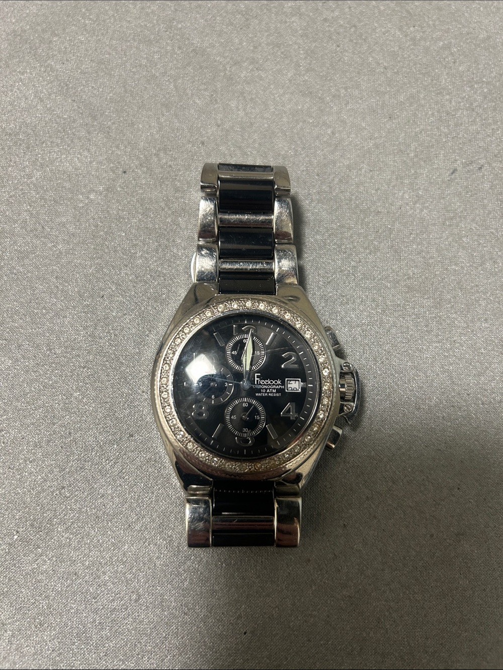 Men's Black Dial Silver-Tone Chronograph Watch